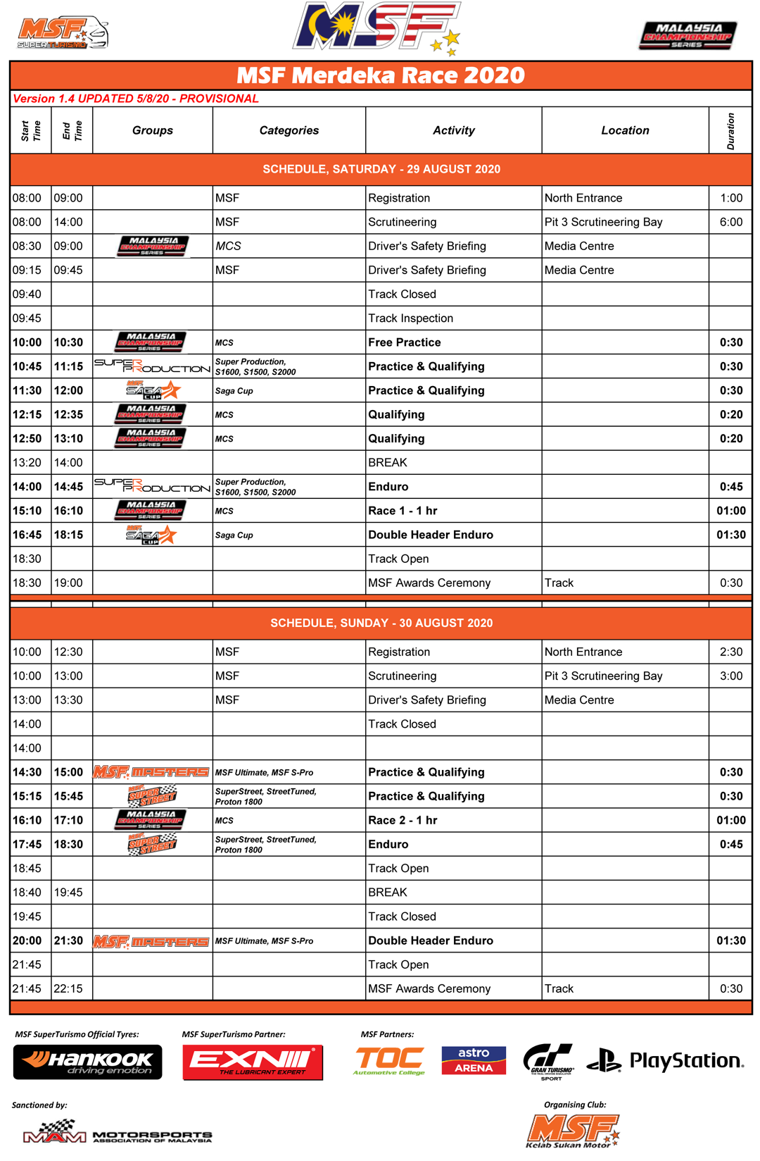 Merdeka Race 2020 – Event Schedule